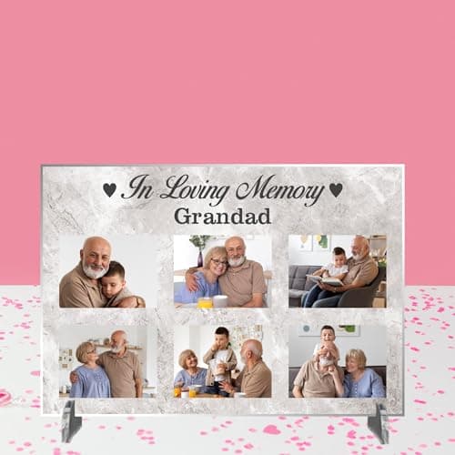 Image of Pixie's Gifts Personalised In Loving Memory Photo Plaque on Stand - Custom Memorial Gift for Grandad and Grandma - Available in 4 Designs, 3mm MDF and Acrylic (Grey, Acrylic A5 21cm x 15cm)