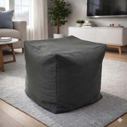 Image of Artistic Fashionista Limited Waterproof Bean Bag Footstool Cube 40x40x40cm – Indoor Outdoor Garden Pouffe Ottoman Seat, Durable Weather-Resistant Fabric, Lightweight Foot Rest Stool (Dark Grey)