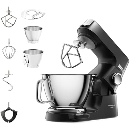 Image of Kenwood Titanium Chef Baker Silver KVC85.004BK, Stand Mixer with Integrated Scale, 3 Stainless Steel Mixing Hooks and Rubber Whisk, 5L and 3.5L Bowls, 1200W, Black
