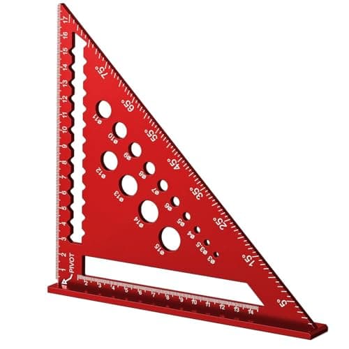 Image of Speed Square, 7inch Metric Triangle Ruler, Triangle Ruler with 14 Types of Drill Holes, Aluminum Alloy Carpenters Tools, for Angle Measuring Marking (Red)