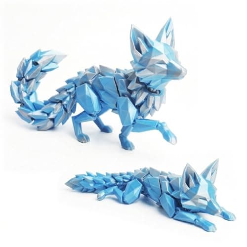 Image of Ruyal Metta Articulated Low-Poly Fox Figurine, 3D Printed Flexible Joint Animal Sculpture, Desk Ornament for Home Office Decor, Bookshelf & Shelf Decoration (Blue,S)