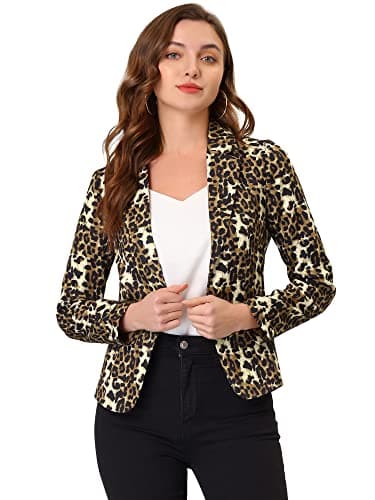 Image of Allegra K Women's Suit Suede Blazers Notch Lapel Open-Front Allover Printed Blazers Jackets for Women Brown-Leopard 4