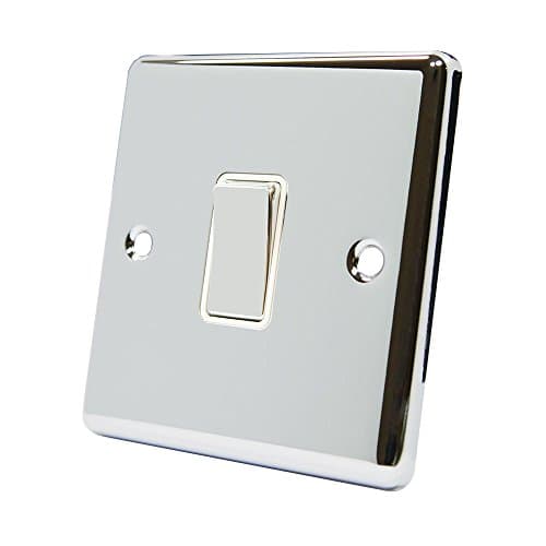 Image of AET CPC1GSWIWC 1 Gang 2 Way 10 A Classical Chrome Polished White Insert Metal Rocker Light Switch