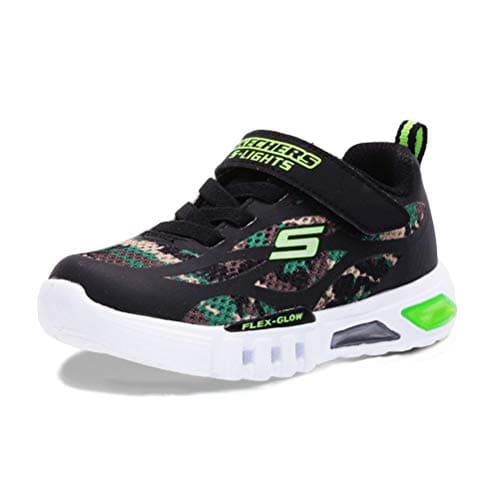 Image of Skechers FLEX-GLOW, Boy's Flex-Glow Trainers, Black (Black Synthetic/Textile/Blue & Lime Trim Bblm), 11 Child UK (28.5 EU)