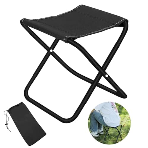 Image of TENTHPEO Folding Camping Stool, Lightweight Portable Collapsible Stool, Mini Outdoor Chair for Fishing Hiking Picnic Travel, Holds 100kg with Carry Bag - Black