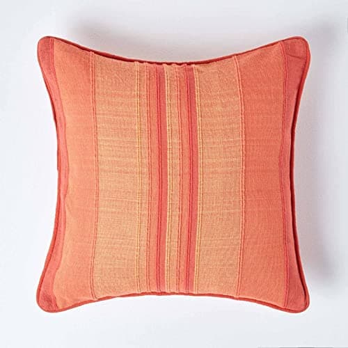 Image of HOMESCAPES Morocco Striped Cushion Cover 18 x 18 Inches Orange Terracotta Rust 100% Cotton Cover Coordinating with Morocco Throws & Curtains Easy care Washable at home
