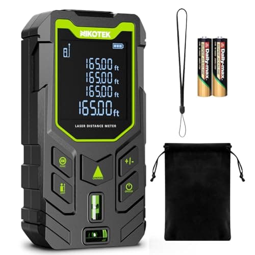 Image of NIKOTEK Laser Distance Meter 50m/165ft,Laser Measure with 2 Bubble Levels IP54 Portable Digital Measure Tool Range Finder with Large LCD Backlit Display (2*Battery Include)