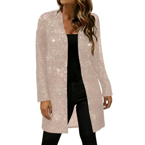 Image of Keepink Sparkly Cardigans for Women UK Glittering Sequin Mesh Evening Jacket Shimmer Glitter Open Front Outerwear Coat Casual Sparkling Long Sleeve Cover-Up for Parties Cocktail