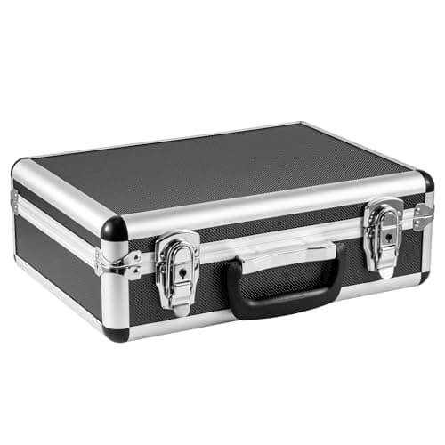 Image of FERNVALE Aluminium Briefcase Lockable Hard Case, Silver Metal Business Carrying Case with Handle, Portable Flight Case Tool Box for Instruments, Camera & Accessories Storage (Black without padding)