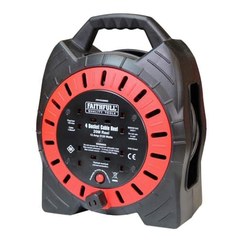 Image of Faithfull FPPCR20MSE 25M 240v Enclosed Cable Reel, Red/Black, 20M
