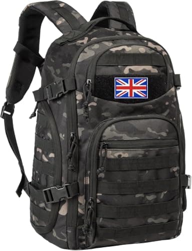 Image of TRAILKICKER 35L Tactical Laptop Backpack Military Molle Army Assault Pack 3 Day Bug Out Bag Hiking Treeking Camouflage Hunting Backpack for Men w/United Kingdom Flag Patch - Camo