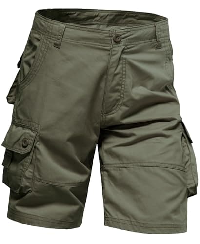 Image of Husmeu Cargo Shorts Men with Pockets Shorts for Men UK Cotton with Multi Pockets Workwear Army Green 34