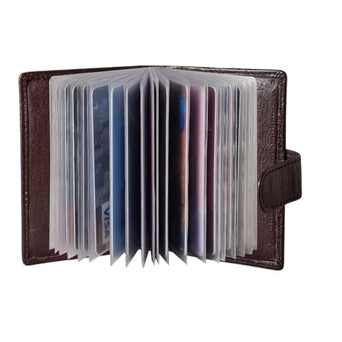 Image of STARHIDE Minimalist Slim Cardholder for Men Women, Small RFID Blocking Credit Card Holder, 24 Card Slots Wallet, Removable Plastic Case, Double Button Closure (Brown)