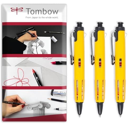 Image of Tombow AirPress Retractable Ballpoint Pen - Outdoor Pen - 0.7mm - Yellow Barrel - Black Ink - Pack of 3 In Envelope Gift Packaging