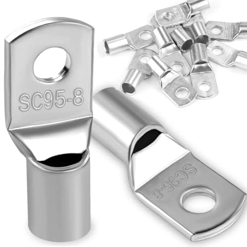 Image of Pack of 4 Cable Lugs 95 mm² Tube Cable Lug M8 Ring Cable Lug Thickened Copper Uninsulated SC Cable Lugs