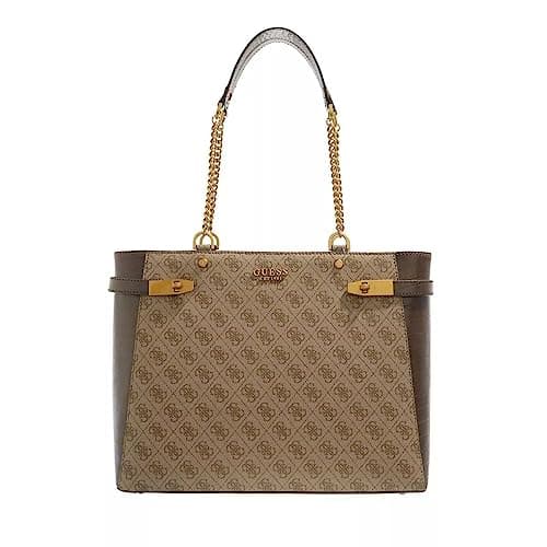 Image of GUESS HWESB839623 Women's Zadie 4G Logo Shopping Tote Bags (Lattee, One Size)