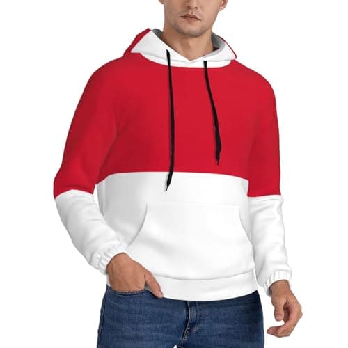 Image of Kycvds Flag Of Monaco Printed Casual Men'S Hoodie With Pocket, Drawstring Pullover Fashion Printed Long Sleeve Sweatshirts, Black, M