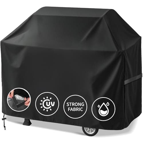 Image of Teynewer BBQ Cover, Heavy Duty Barbecue Cover Waterproof Gas Grill Cover, Windproof, Rip-Proof & UV Resistant Outdoor Barbecue Cover for Weber, Brinkmann, Char-Broil, Outback (147x61x122cm, Black)