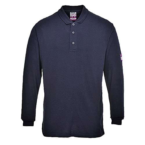 Image of Portwest FR10 Men's Flame Resistant Anti-Static Long Sleeve Polo Shirt - Lightweight Fireproof Welding ESD FR Safety Workwear, Navy, L