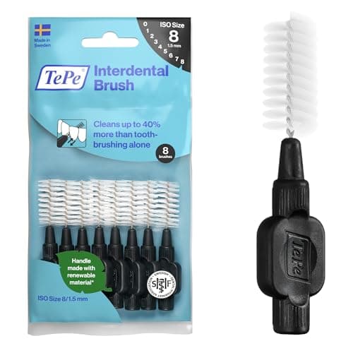 Image of TePe Interdental Brush, Original, Black, 1.5mm/ISO 8, 8pcs, Plaque Removal, efficient Clean Between The Teeth, Tooth Floss, for Wide Gaps