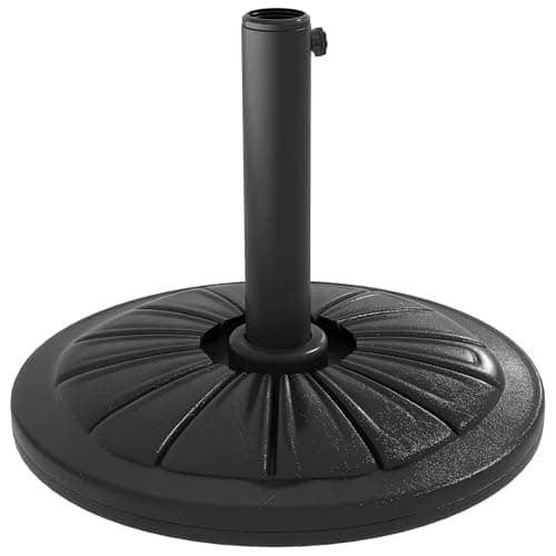Image of Outsunny 13 kg Concrete Round Patio Umbrella Base Stand, Heavy Duty HDPE Umbrella Holder with Steel Pole, Parasol Stand for Patio, Outdoor, Garden, Black