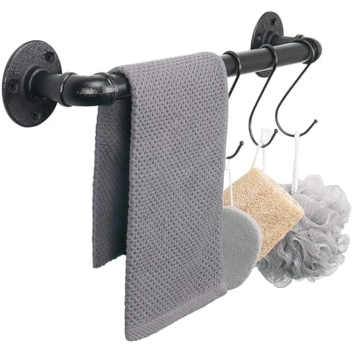 Image of Jeasor Industrial Pipe Towel Bar, DIY Bathroom Shelf Rack Hanging Towel, Steampunk Wall Mount Bath Rustic Towel Rack Holder Rail with 3 Hooks (16 inch)