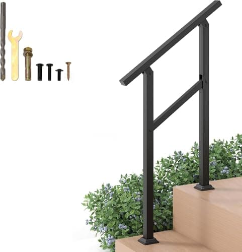 Image of HOMFME Outdoor Handrails for Stairs, Steel Steps Hand Rail Stair Railing with Adjustable Angle, Outside Safety Grab Rail Floor Mount Railing for Garden Entrance Parapet Balcony (Black, 70 x 92 cm)