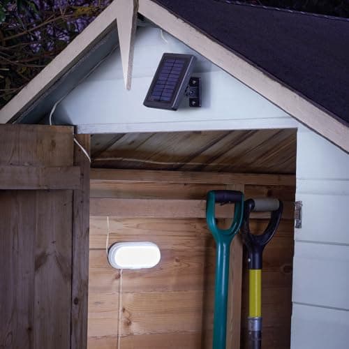 Image of mysmartbuy.com Solar Powered Shed Light - 50 Lumen Super Bright White LED Lighting with 3m Cable to Panel & Pull Cord Switch for Garden Outhouses, Outbuildings, Tool Stores - Measures H7 x W16 x D4cm