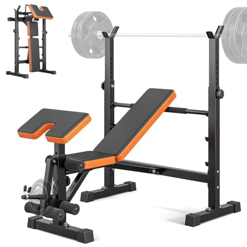 Image of YOLEO Multi-Function 6 in 1 Weight Bench - Adjustable Leg Press, Preacher Curl Rack, Seat & Pedal for Full Body Workout Exercise Incline Decline Flat Utility Bench Press for Home Gym