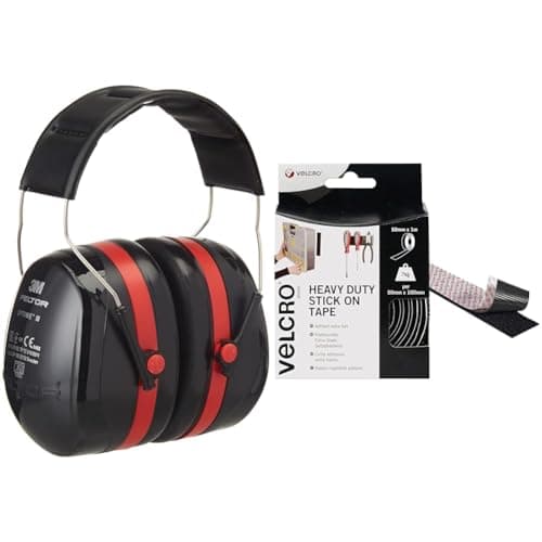 Image of 3M PELTOR Optime III Ear Defenders Adults – Protective Earmuffs with Headband & VELCRO Brand Heavy Duty Stick On Tape Cut-to-Length Industrial Extra Strong Double Sided Hook