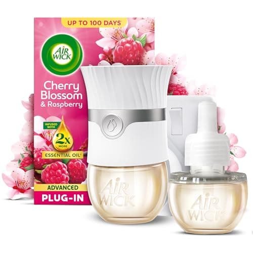 Image of Air Wick Cherry Blossom & Raspberry Advanced Electrical Plug-in Kit 19ml, Lasts for up to 100 Days, Air Freshener