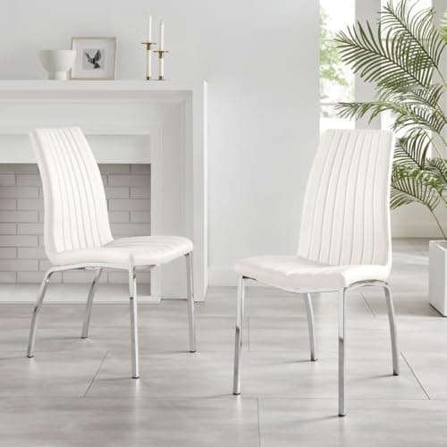 Image of Furniturebox UK 2x Isco Modern Chrome Metal Faux Leather Deep Foam Padded Contemporary Dining Kitchen Chairs Seats (2x White Isco Chairs)
