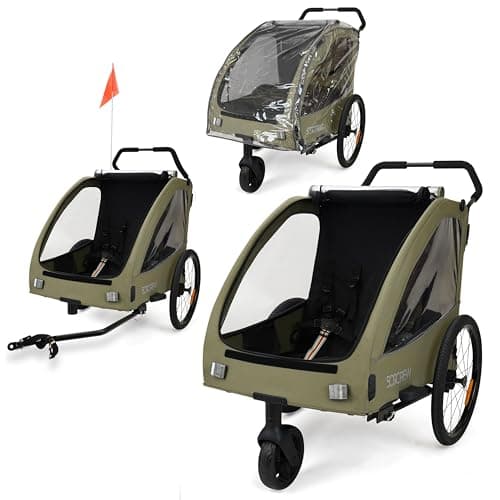 Image of 509 Trailer II, Multi Use Bicycle Trailer for Kids from 6 m Up, for Pet, for Cargo, Convertible to 3-Wheel Push Wagon, Max Load 50 kg, Includes Rain Cover