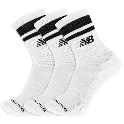 Image of New Balance Organic Cotton Crew Socks-3 Pairs-Arch Support Sport Essentials SOC, White Stripe, Large