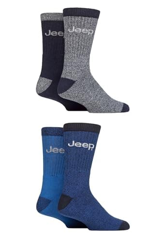Image of Jeep Mens Marl Boot Socks Regenerated Cotton Soft Breathable for Walking Hiking Outdoors 4 Pair Multipack Size 6-11 Navy/Light Grey