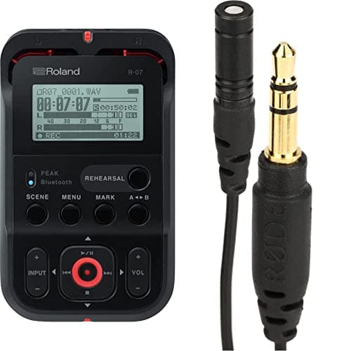 Image of Roland R-07 High-Resolution Portable Audio Recorder, Ultra-Portable Recorder, Black & RØDE Lavalier GO Professional Lavalier/Lapel Microphone for Broadcast, Filmmaking – Black