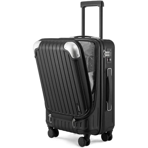 Image of LEVEL8 Lightweight Hard Case Shell ABS+PC Luggage with 4 Spinner Wheels and TSA Lock, 20 Inch Hand Luggage Cabin Suitcase Hardcase Suitcase and Trolley, 55CM, Zwart, 37x24x55.5CM, 36L, Zwart,