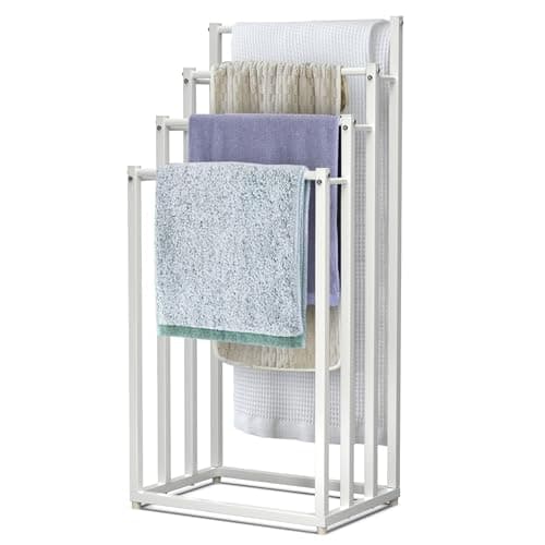 Image of VOUNOT® Freestanding Towel Rail 4-Tier Metal Towel Stand, Stable Towel Holder Storage for Washcloths and Bathroom Accessories, White