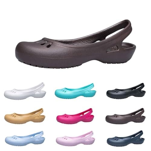 Image of Mary Jane Clogs for Women,Slingback Clogs for Women with Non-Slip Sole Closed Toe Cutout Breathable Flat Sandals Lightweight Soft Comfortable Cushion Summer Shoes for Nurse Garden Beach Home Brown