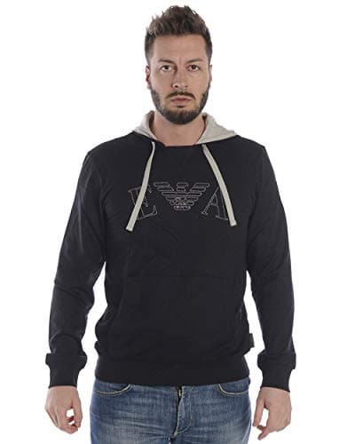 Image of Emporio Armani Men's Iconic Terry Sweater Hooded Sweatshirt, Black, XL