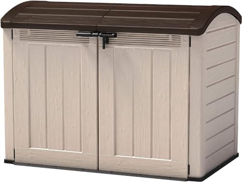 Image of Keter Store It Out Ultra Wheelie Bin Box, Wood Look, Plastic, for 2 x 360 Litre Wheelie Bins, Beige/Brown