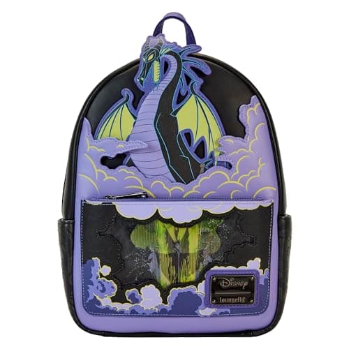 Image of Loungefly Disney Backpack: Maleficent Dragon Lenticular and Glow In the Dark Mini-Backpack - Disney Villains - Amazon Exclusive - Premium Vegan Leather - Gift Idea - Official Merchandise