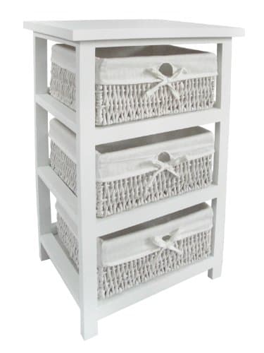 Image of Premier Housewares Wooden Storage Unit with 3 Maize Baskets, White, 63 x 40 x 32 cm