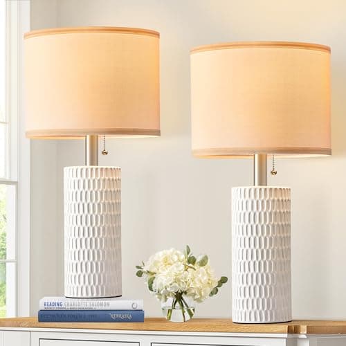 Image of Reaketon Table Lamps for Living Room Set of 2, Ceramic Table Lamps for Bedroom, 20" Modern Lamps for Night Stands, White