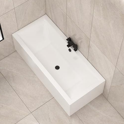 Image of 1800 x 800mm Double Ended Straight Bath for Bathroom, Baths Soaking Tubs, White Gloss - Square