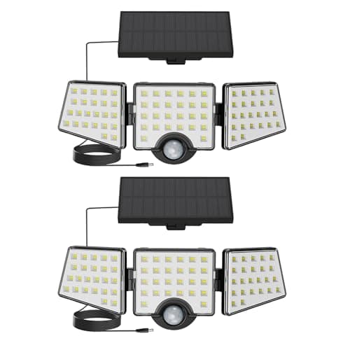 Image of Lepro Solar Security Lights Outdoor Motion Sensor, 1200LM Flood Lights with Separate Solar Panel, IP65 Waterproof, Adjustable 3Heads, PIR Wall Lights for Yard, Garage, Pathway