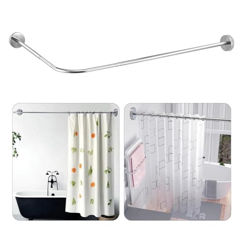 Image of Shower Curtain Rods, L Shape (60-80 x 100-160 cm) Curved Bathtub Rail Extendable Stainless Steel Shower Corner Curtain Rail for Bathroom Fitting Room ((60-80) x (100-160) cm)