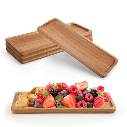 Image of YKUKIZEE 4 Pack Wooden Boards for Serving Food 29x11cm, Acacia Wood Charcuterie Serving Platter with Raised Edge, Rectangular Wooden Serving Plate for Appetizer Breakfast Coffee Tea Sushi Fruit