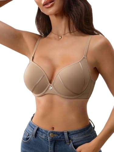Image of Awinclo Women's Plus Size Bra Full Coverage Minimiser Non Padded Underwired Bras with Adjustable Straps Womens Everyday Bra 40C Brown