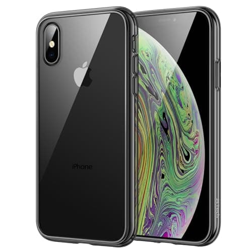 Image of JETech Case for iPhone Xs and iPhone X, Non-Yellowing Shockproof Phone Bumper Cover, Anti-Scratch Clear Back (Black)